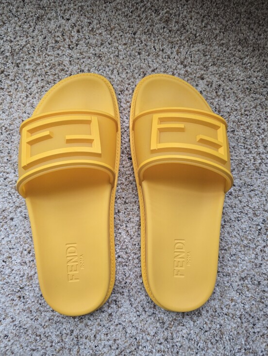 Fendi Yellow Rubber FF Slide Sandals US 9/UK 8 Made In Italy New
